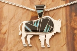 Calvin Begay Sterling Silver Buffalo Pendant